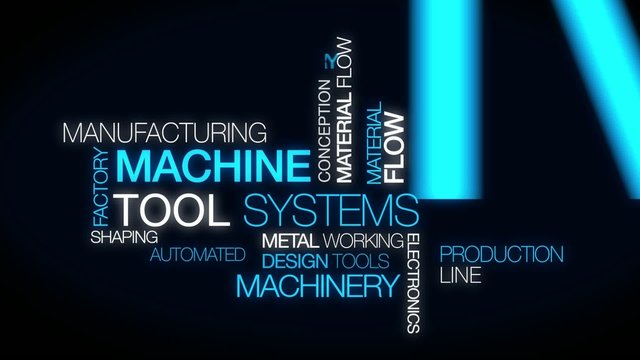 Machine tools manufacturing systems industry tag cloud animation