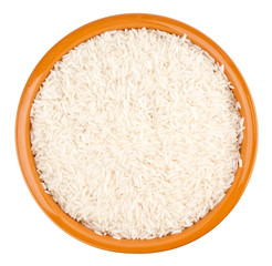 Rice in bowl on white background