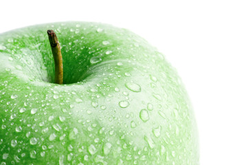Apple with water droplets on white background