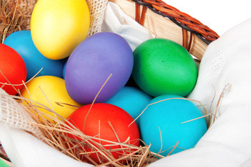 easter eggs in basket with bow