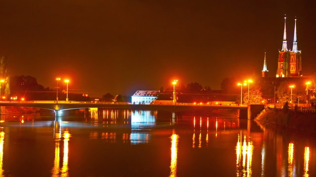 Wroclaw at night. Time-lapse