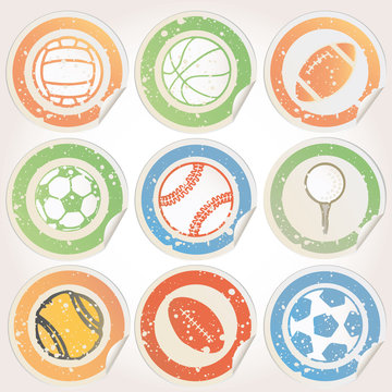 Set of sports ball stickers grunge