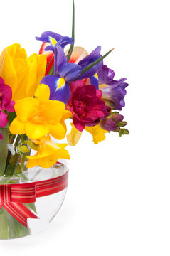 Beautiful spring flowers in glass
