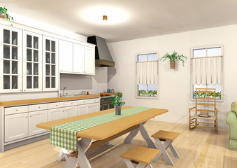 キッチンダイニングのパース