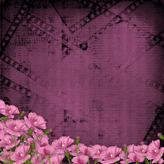 Grunge purple background with ancient digital ornament for greet