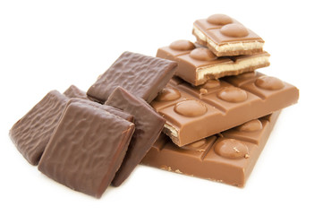 Collection of delicious chocolate isolated on white background