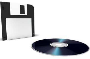 Diskette and disk on a white background