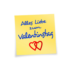 Notizzettel gelb Alles Liebe zum Valentinstag