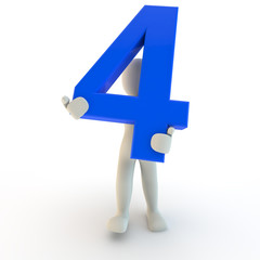 3D Human character holding blue number four
