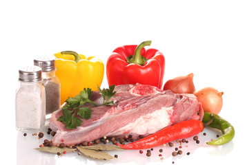 Raw meat and vegetables isolated on whitе