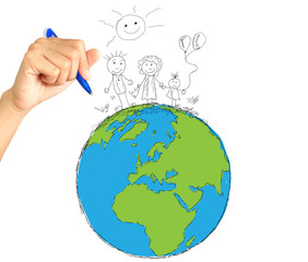Hand drawing globe .