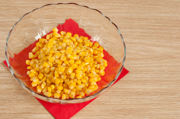 Canned corn in the salad bowl