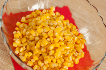Canned corn in the salad bowl