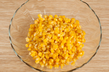 Canned corn in the salad bowl