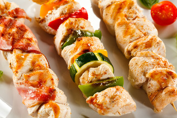 Grilled meat and vegetables