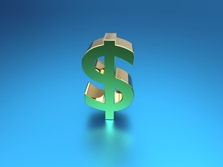 golden dollar symbol on blue background