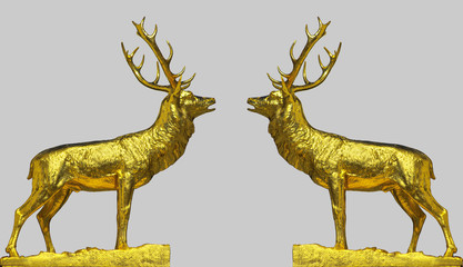 Zwei röhrende goldene Hirsche
