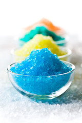 colorful bath salt in glass bowl