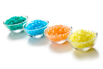 colorful bath salt in glass bowl