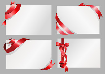 Set of blank white paper with stylish red ribbon