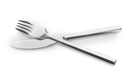 Silver fork and knife isolated on white