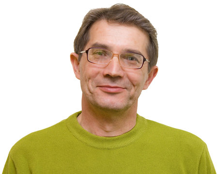 A Smiling Man On A White Background In A Green Jacket