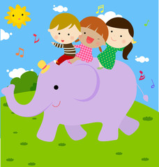 kids and elephant