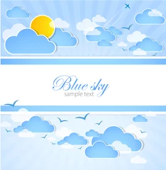 Fotobehang Hemel Goed weer achtergrond. Blauwe lucht met wolken. Vector