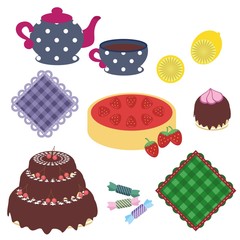 set with objects for tea party