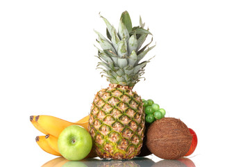 Fresh tropical fruits isolated on white