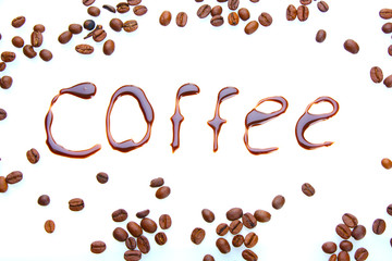 Inscription coffee isolated on white
