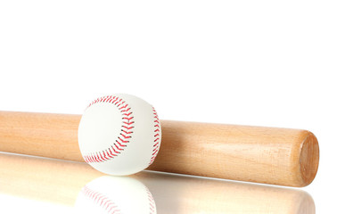 baseball ball and bat isolated on white