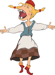 The cheerful girl. Little Red Riding Hood. Cartoon