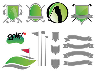 Collection of golf labels, badges and icons
