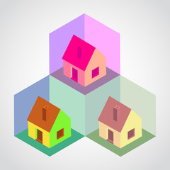 Isometric houses in cells - illustration
