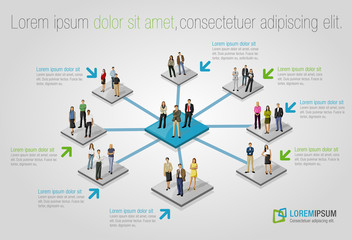 Template with connected people. Social network.