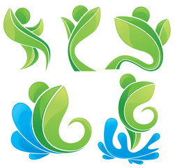 eco collection of environment symbols, people look like leaves