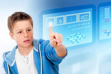 Young student with virtual futuristic interface.