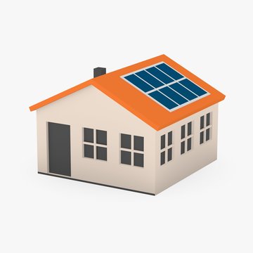 3d render of cartoon house with solar panels
