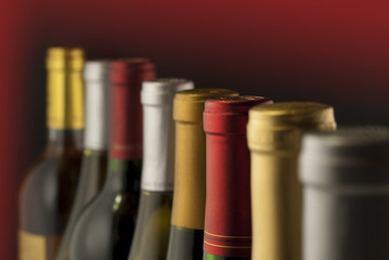 Wine bottle necks with limited depth of field
