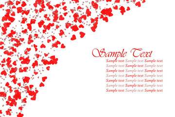 Red hearts confetti on white background