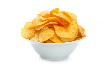 Potato chips bowl on a white background