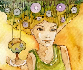 Poster de jardin Inspiration picturale avec un arbre à la main