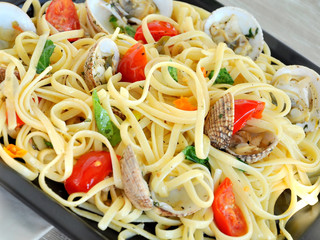 Seafood pasta closeup