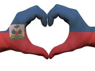 Heart and love gesture in haiti flag colors by hands isolated on - obrazy, fototapety, plakaty