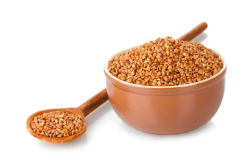 Raw buckwheat isolated on white