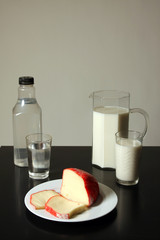 milk, water and cheese, tasty and healthy food