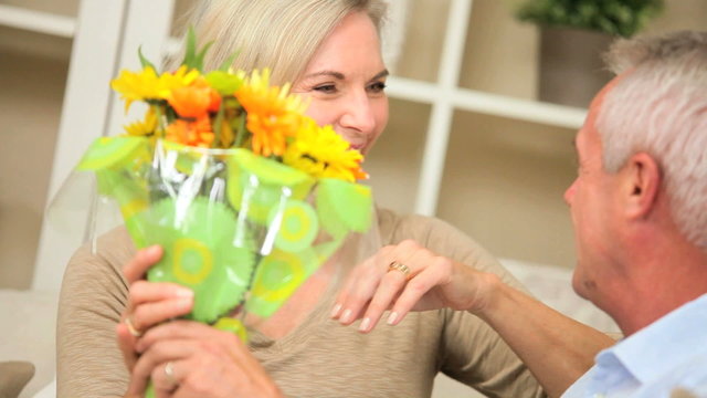 Attractive Lady Surprised with Fresh Flowers