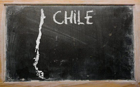 outline map of chile on blackboard