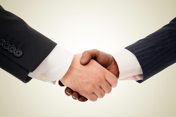 Closeup of a multiracial handshake between two business men
